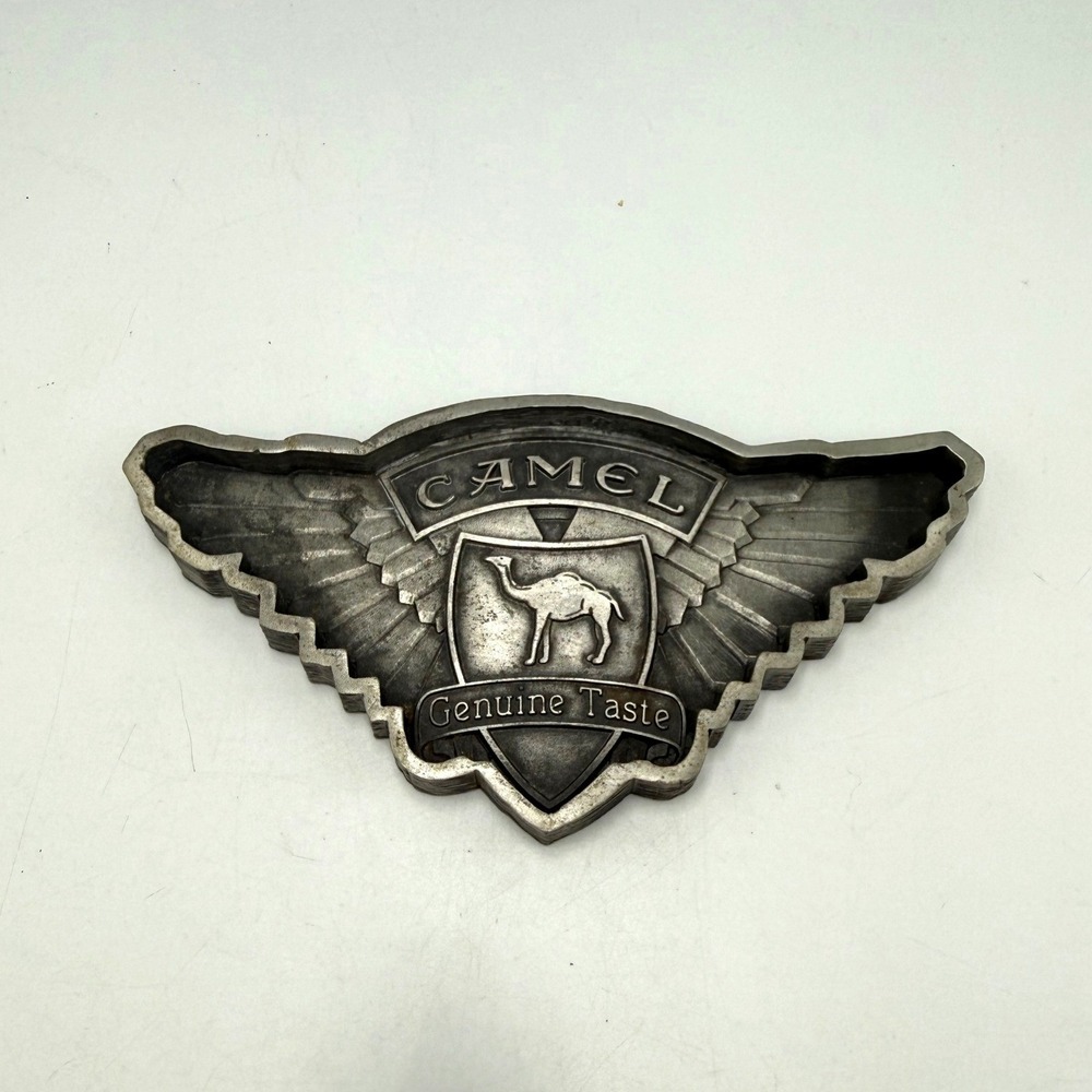 Vtg Camel Cigarettes Genuine Taste Winged Metal Emblem Sign Pewter Tone 6.5in